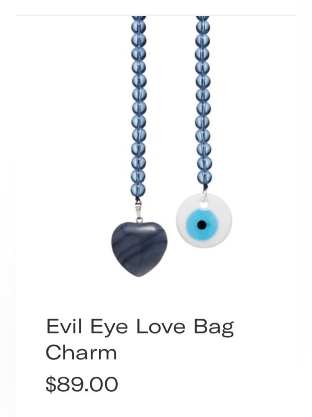 blue jade heart bead Mayamar evil eye bag charm/hang from rear view mirror